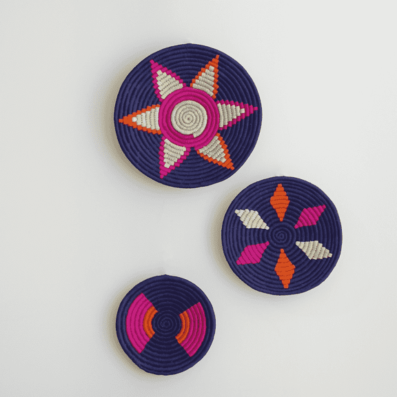 Bohovana Eco-Friendly Wall Art, Blue and Pink, Handwoven Home Decor, Set of 3