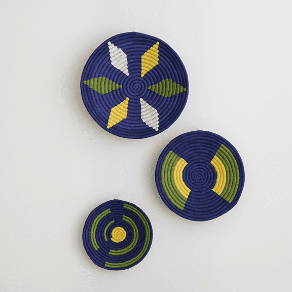 Bohovana Eco-Friendly Wall Art, Blue and Green, Handwoven Home Decor, Set of 3