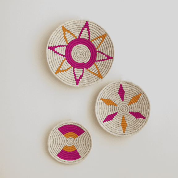 Bohovana Eco-Friendly Wall Art, Off-White and Pink, Handwoven Home Decor, Set of 3