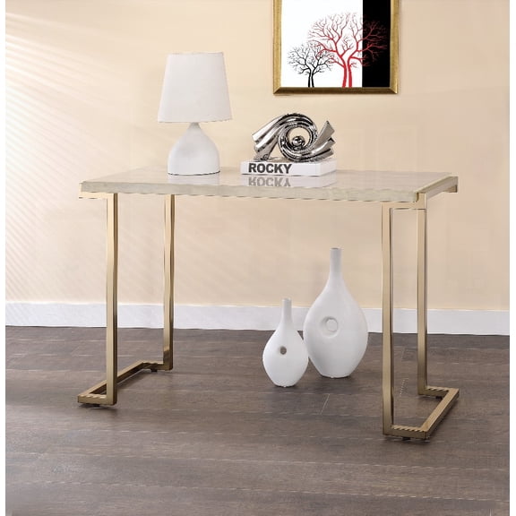 Boice II - Sofa Table Featuring Faux Marble Top and Champagne Plated Metal Base
