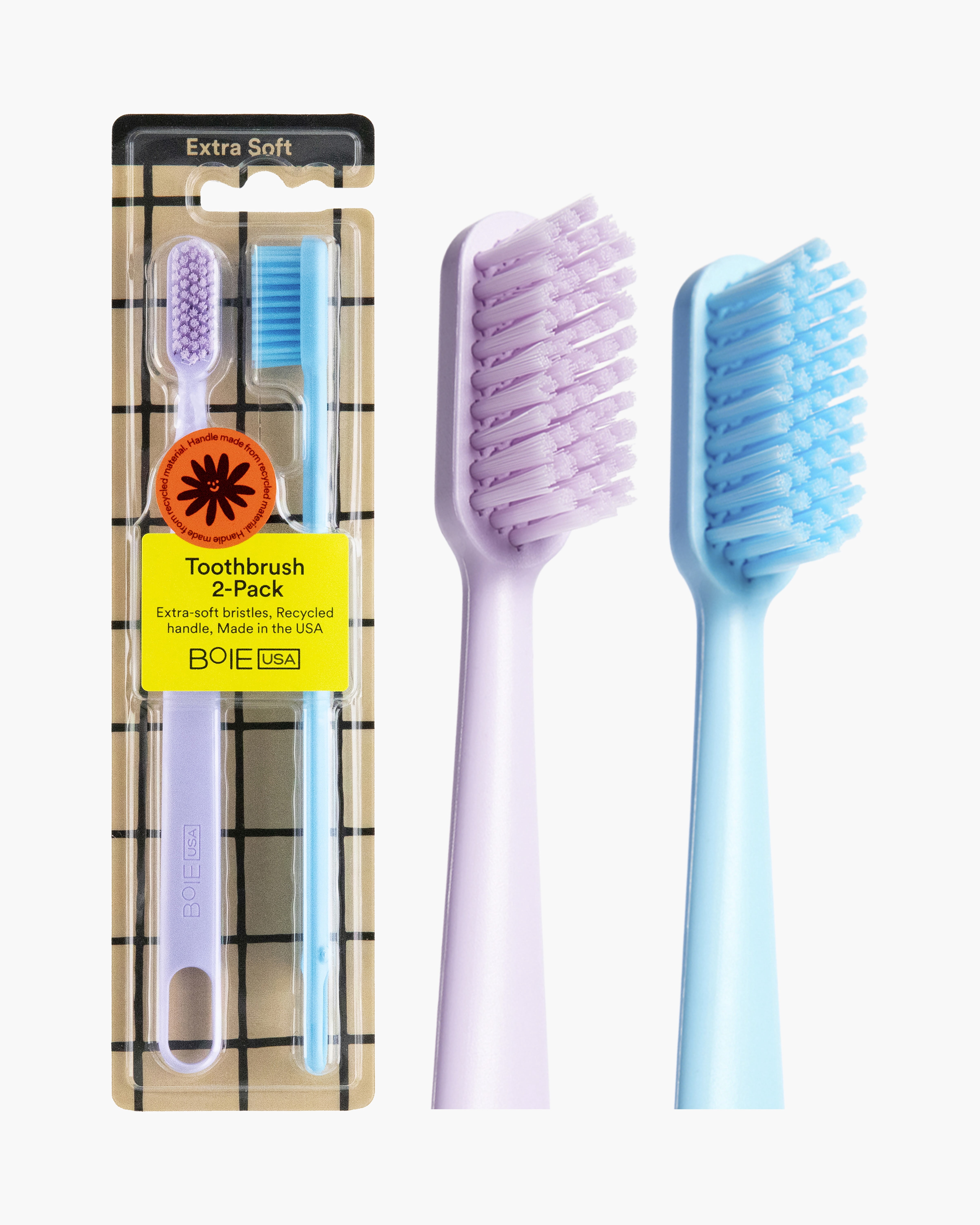 Boie, Toothbrush, Blue & Thistle, Extra-soft, Adult, 2 Pack