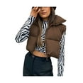 thumbnail image 1 of Boiiwant Women Retro Waistcoat Sleeveless Zipper Short Cotton-Padded Clothes Stand Neck Solid Color Casual Party Loose Warm Winter Coat, 1 of 9