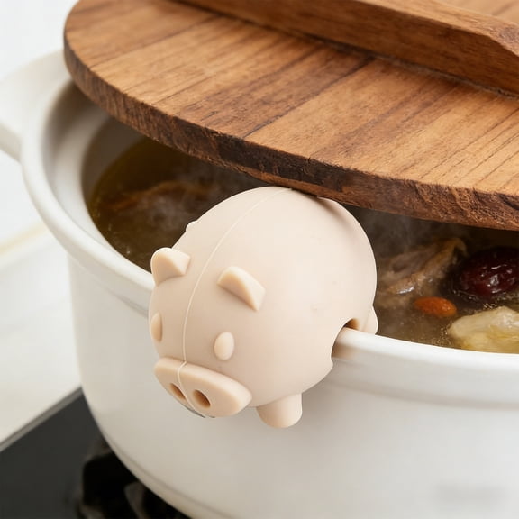 Boil Over Spill Stopper Pot Lid Clip – Silicone Pig Shaped Steam Vent, Anti Overflow Kitchen Cooking Accessory for Soup Stew – Pink – 1 Pack