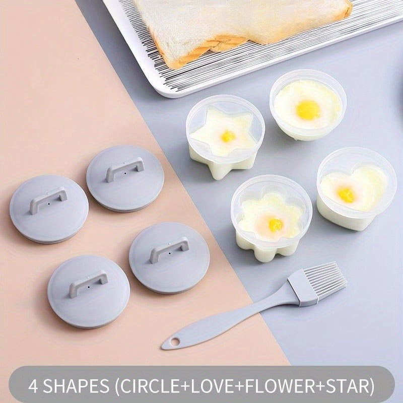 Boiled Egg Maker, 4Pcs Plastic Egg Cooker Boiler Pudding Mold with Oil Brush, Non‑stick Boiled Egg Cooker, Poached Egg Cups, Fast Poaching Egg for Breakfast, Eggs Kitchen Gadgets