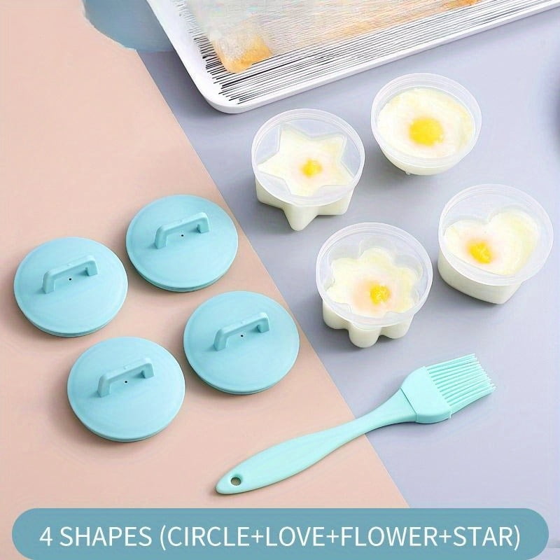 Boiled Egg Maker, 4Pcs Plastic Egg Cooker Boiler Pudding Mold with Oil Brush, Non‑stick Boiled Egg Cooker, Poached Egg Cups, Fast Poaching Egg for Breakfast, Eggs Kitchen Gadgets