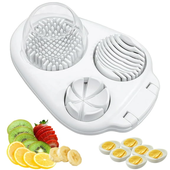 Boiled Egg Slicer, 3-In-1 Stainless Hard Boiled Egg Slicer Kitchen Gadget, Used for Cutting Strawberries, Bananas, Kiwis and Tomatoes