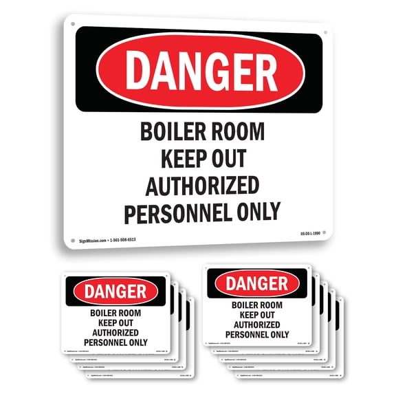 Boiler Room Keep Authorized Personnel OSHA Danger Aluminum Sign 10 Inch x 7 Inch - 10 Pack