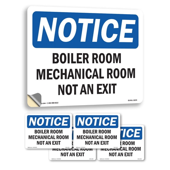 Boiler Room Mechanical Room Not An Exit OSHA Notice Vinyl Decal Label 5 Inch x 3.5 Inch - 5 Pack