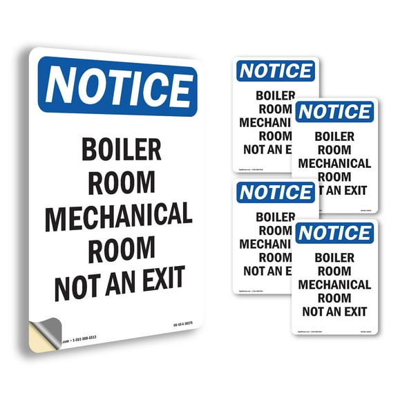 Boiler Room Mechanical Room Not An Exit OSHA Notice Vinyl Decal Label 7 Inch x 5 Inch - 5 Pack