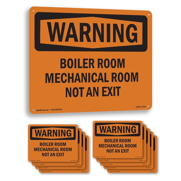 Boiler Room Mechanical Room Not An Exit OSHA WARNING Aluminum Sign 18 Inch x 12 Inch - 10 Pack