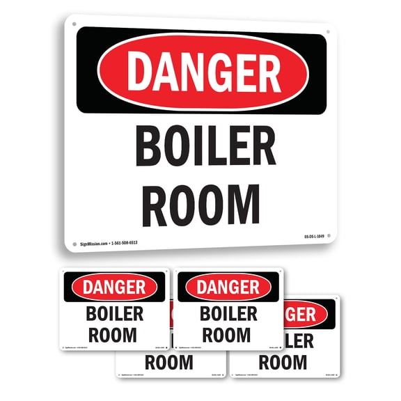 Boiler Room OSHA Danger Rigid Plastic Sign 10 Inch x 7 Inch - 5 Pack