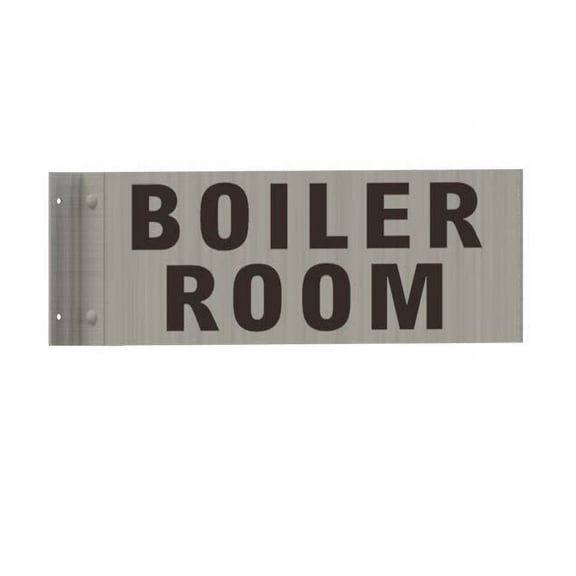 Boiler Room Sign -Two-Sided/Double Sided Projecting, Corridor and Hallway Sign (Aluminum, Silver, 4x12 Inch)-The Hallway Line(ref062022)