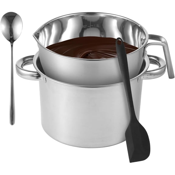 Boiler Set with Silicone Spatula - 2.0 QT Stainless Steel Double Boiler with Scale & Handle for Melting Chocolate, Soap, Wax, Candle Making