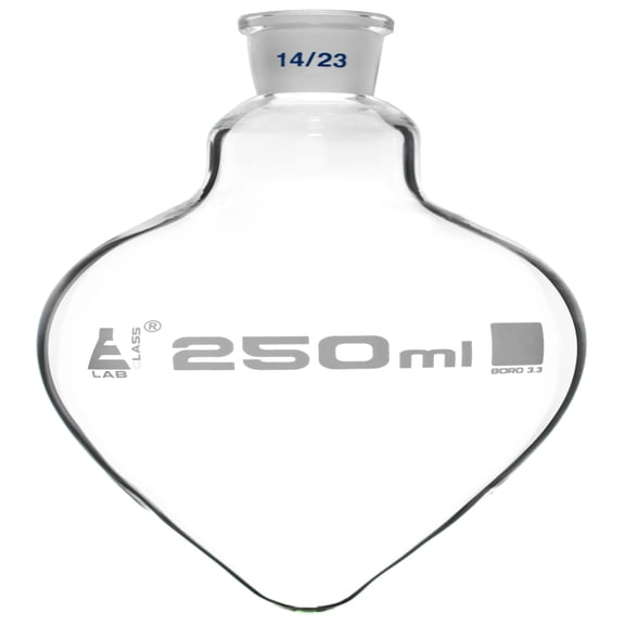 Boiling Flask, 250ml - 14/23 Interchangeable Joint - Borosilicate Glass, Pear Shape - Short Neck - Eisco Labs