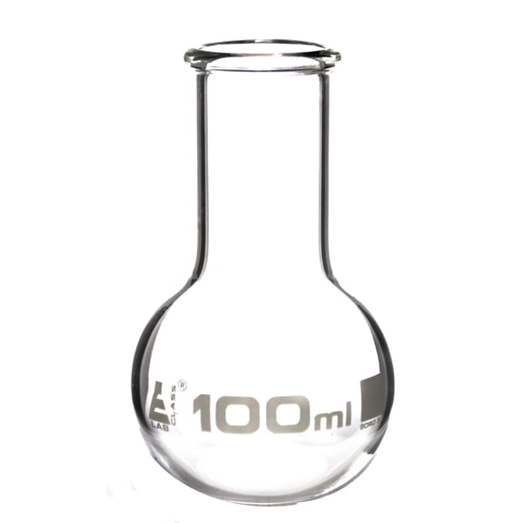 Boiling Flask - Florence, Flat Bottom, Wide Neck with Beaded Rim 100ml, Premium Borosilicate 3.3 Glass - Eisco Labs