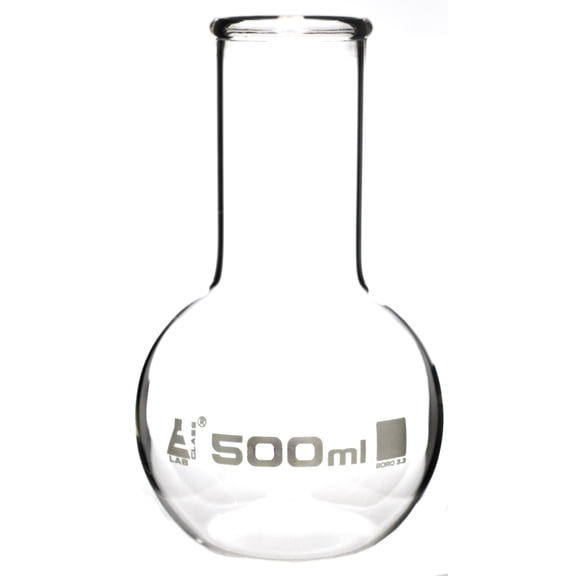 Boiling Flask - Florence, Flat Bottom, Wide Neck with Beaded Rim 500ml, Premium Borosilicate 3.3 Glass - Eisco Labs