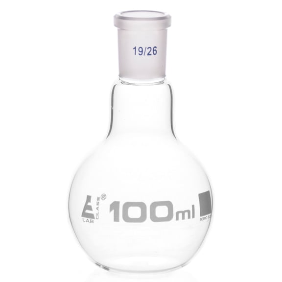 Boiling Flask with 19/26 Joint, 100ml Capacity, Flat Bottom, Interchangeable Screw Thread Joint, Borosilicate Glass - Eisco Labs
