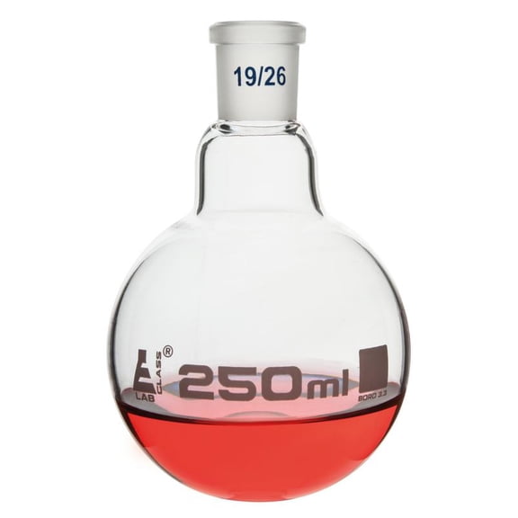 Boiling Flask with 19/26 Joint, 250ml Capacity, Round Bottom, Interchangeable Joint, Borosilicate Glass - Eisco Labs