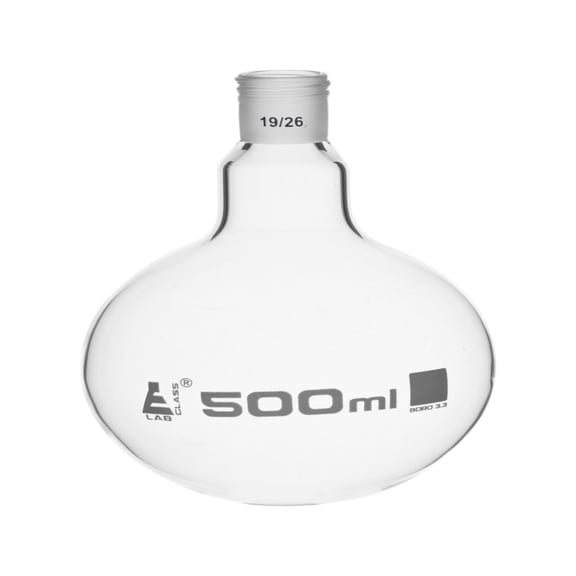Boiling Flask with 19/26 Joint, 500ml Capacity, Round Bottom, Interchangeable Screw Thread Joint, Borosilicate Glass - Eisco Labs