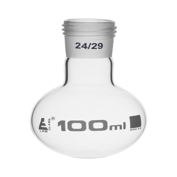 Boiling Flask with 24/29 Joint, 100ml - Round Bottom, Interchangeable Screw Thread Joint - Borosilicate Glass - Eisco Labs