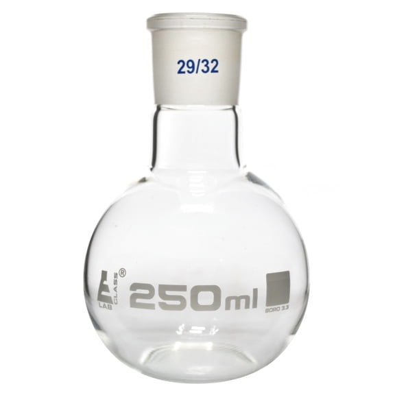 Boiling Flask with 29/32 Joint, 250ml Capacity, Flat Bottom, Interchangeable Screw Thread Joint, Borosilicate Glass - Eisco Labs