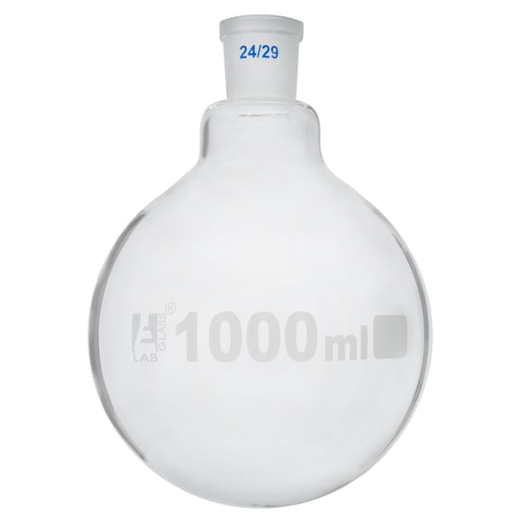 Boiling Flask with Joint, 1000ml - Socket Size 24/29 - Round Bottom, Interchangeable Joint - Borosilicate Glass - Eisco Labs