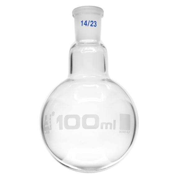 Boiling Flask with Joint, 100ml - Socket Size 14/23 - Round Bottom, Interchangeable Joint - Borosilicate Glass - Eisco Labs