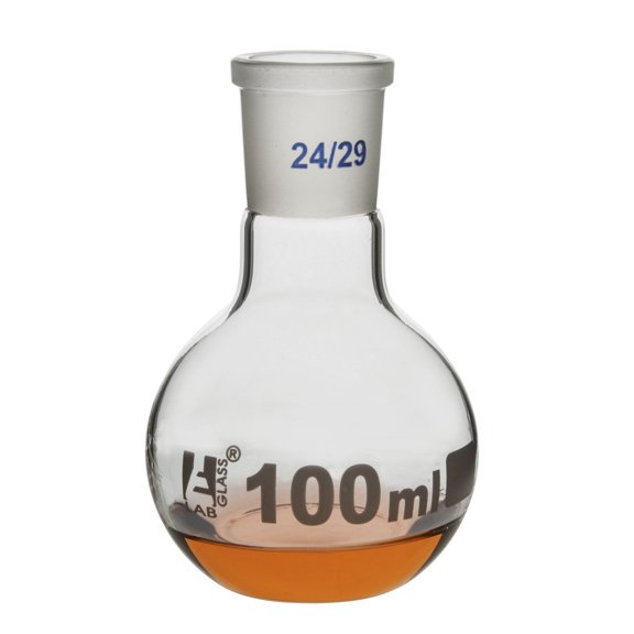 Boiling Flask with Joint, 100ml - Socket Size 24/29 - Flat Bottom, Interchangeable Joint - Borosilicate Glass - Eisco Labs
