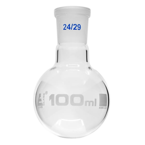 Boiling Flask with Joint, 100ml - Socket Size 24/29 - Round Bottom, Interchangeable Joint - Borosilicate Glass - Eisco Labs