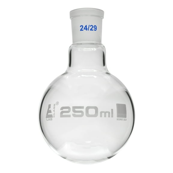 Boiling Flask with Joint, 250ml - Socket Size 24/29 - Round Bottom, Interchangeable Joint - Borosilicate Glass - Eisco Labs