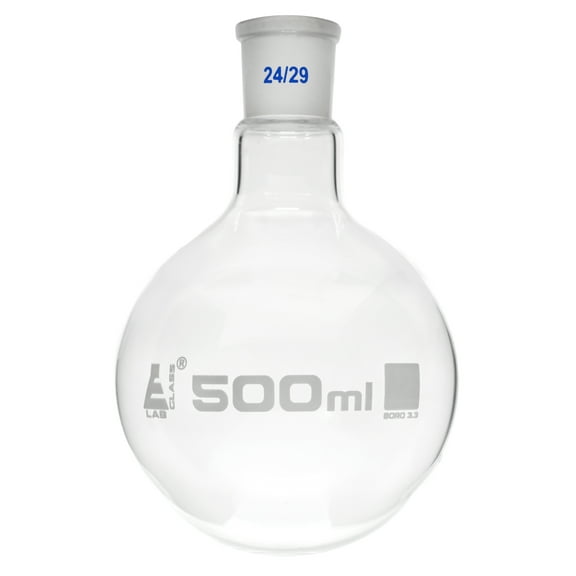 Boiling Flask with Joint, 500ml - Socket Size 24/29 - Round Bottom, Interchangeable Joint - Borosilicate Glass - Eisco Labs