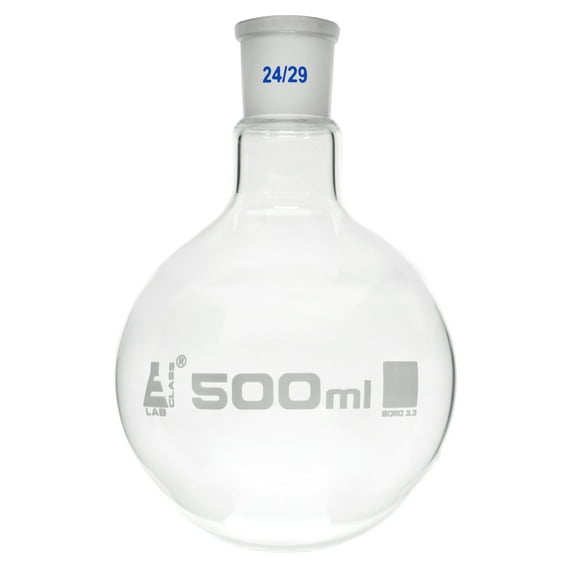 Boiling Flask with Joint, 500ml - Socket Size 24/29 - Round Bottom, Interchangeable Joint - Borosilicate Glass - Eisco Labs