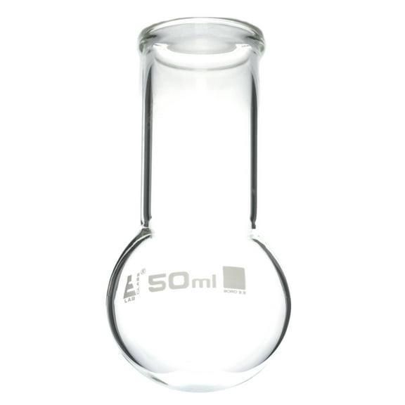 Boiling Round Bottom 50mL Wide Neck Flask, Beaded Rim, Borosilicate Glass - Eisco Labs