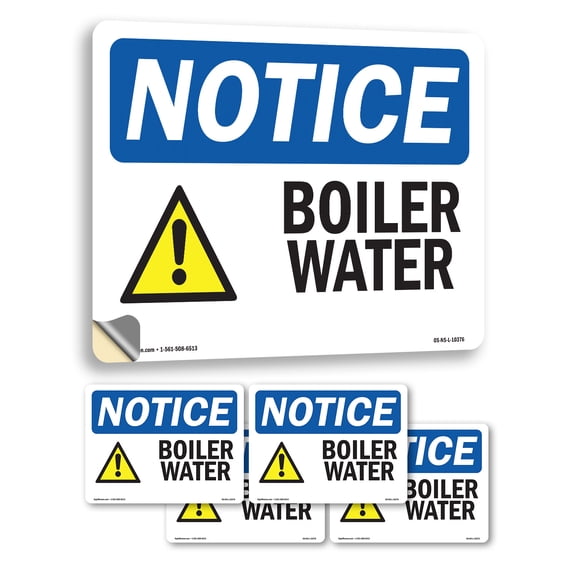 Boiling Water With Symbol OSHA Notice Vinyl Decal Label 5 Inch x 3.5 Inch - 5 Pack