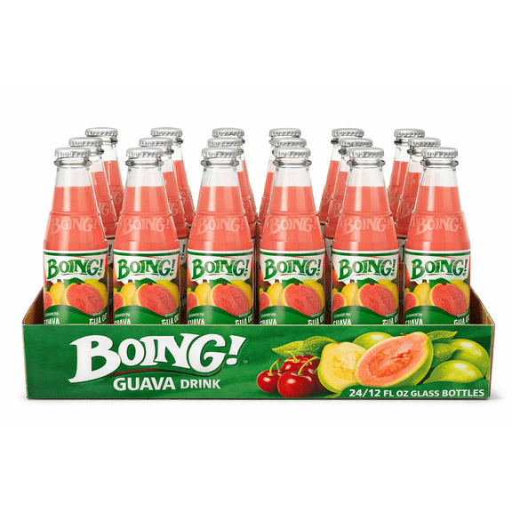 Boing Guava Drink, Tropical Fruit Beverage, 24 Pack 12 fl oz Glass Bottles