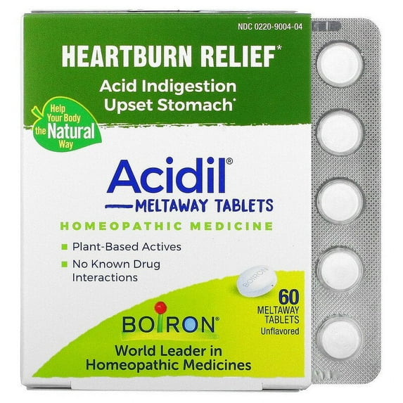 Boiron, Acidil, Acid Indigestion, Unflavored, 60 Meltaway Tablets Pack of 4