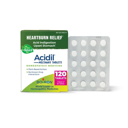 Boiron Acidil Tablets, Homeopathic Medicine for Indigestion, Heartburn, Bloating, Upset Stomach, Acid Indigestion, 2 x 60 Quick-Dissolving Tablets Twin Pack