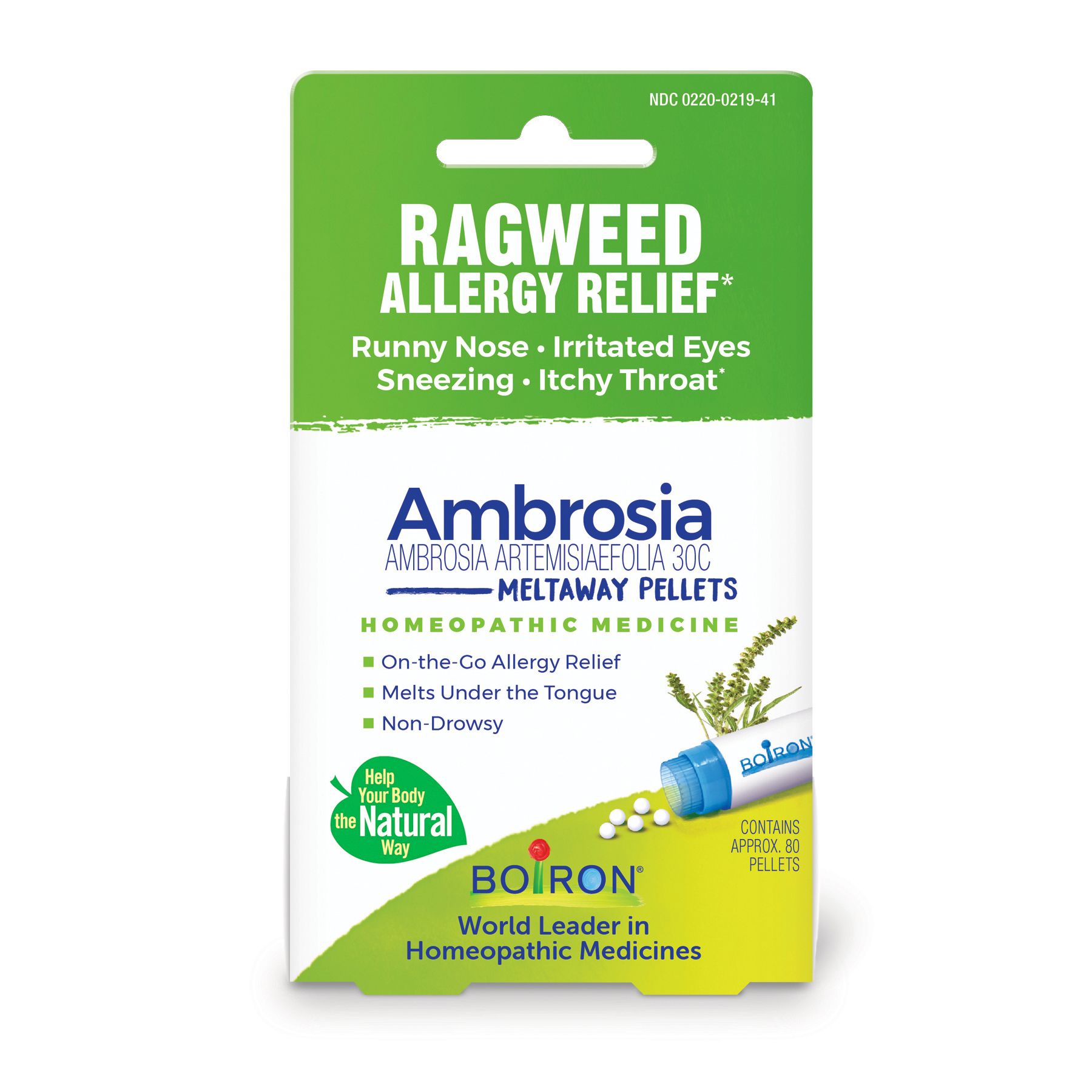 Boiron Ambrosia Artemisiaefolia 30C Single Pack, Homeopathic Medicine for Ragweed Allergy Relief, Runny Nose, Irritated Eyes, Sneezing, Itchy Throat, 80 Pellets - image 1 of 10