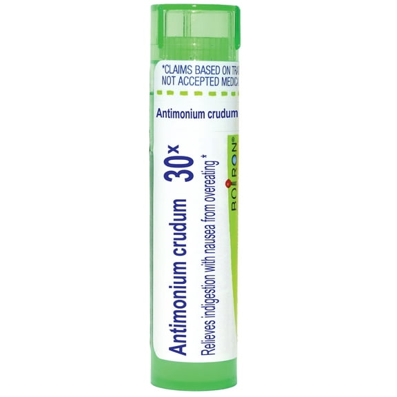 Boiron Antimonium Crudum 30X, Homeopathic Medicine for Indigestion With Nausea From Overeating, 80 Pellets