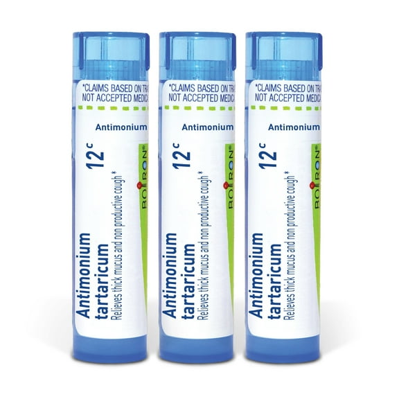 Boiron Antimonium Tartaricum 12C, Homeopathic Medicine for Thick Mucus And Non Productive Cough, 3 Count (3 x 80 Pellets)
