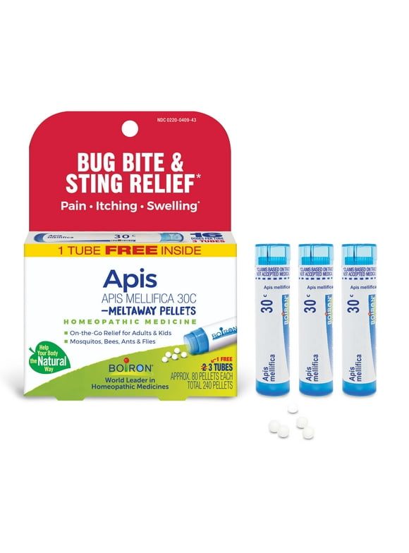 Boiron Apis Mellifica 30C Bonus Pack, Homeopathic Medicine for Bug Bite & Sting Relief, Pain, Itching, Swelling Relief, 240 Pellets