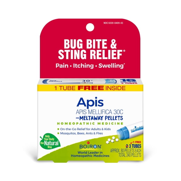 Boiron Apis Mellifica 30C Multi-Pack, Homeopathic Medicine for Bug Bite & Sting Relief, Pain, Itching, Swelling Relief, 240 Pellets