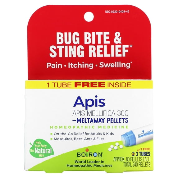 Boiron Apis Mellifica 30C Bonus Pack, Homeopathic Medicine for Bug Bite & Sting Relief, Pain, Itching, Swelling Relief, 240 Pellets