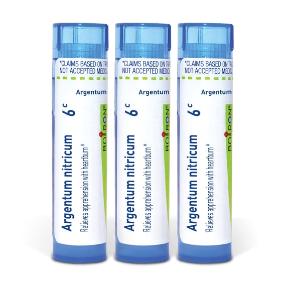 Boiron Argentum Nitricum 6C, homeopathic medicine for apprehension with heartburn, 3 Count (3 x 80 Pellets)