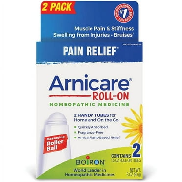 Boiron Arnicare Roll-On, Homeopathic Medicine for Pain Relief, Muscle Pain & Stiffness, Swelling from Injuries, Bruises, 2 x 1.5 oz Twin Pack