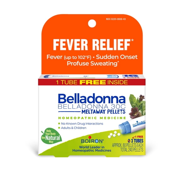 Boiron Belladonna 30C Multi-Pack, Homeopathic Medicine for High Fever (Up To 102F) Of Sudden Onset With Perspiration, 240 Pellets