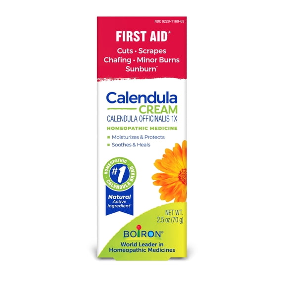 Boiron Calendula Cream, Homeopathic Medicine for First Aid, Cuts, Scrapes, Chafing, Minor Burns, Sunburn, 2.5 oz