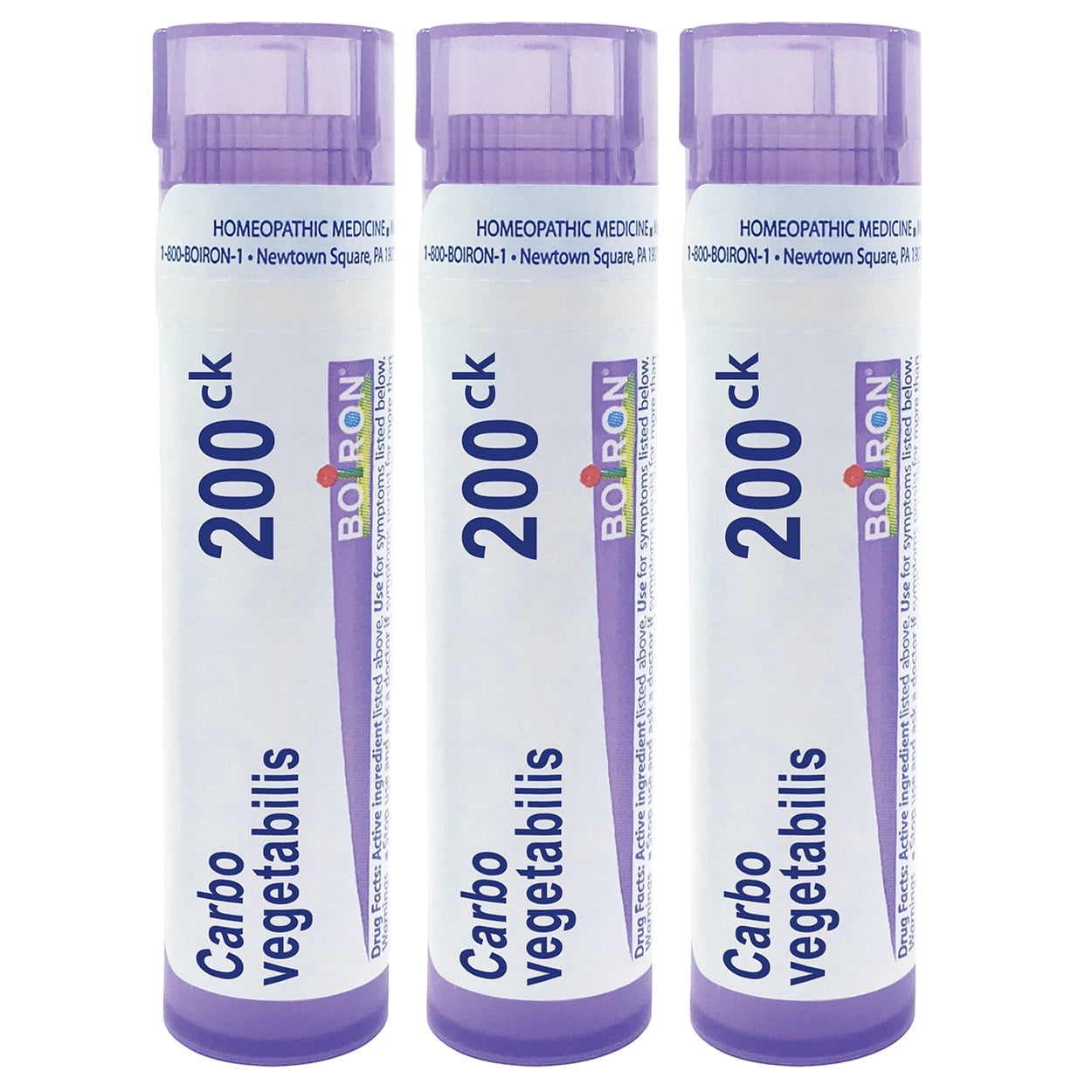 Boiron Carbo Vegetabilis 200CK, Homeopathic Medicine for Digestive Relief, 3 Count (3 x 80 Pellets)