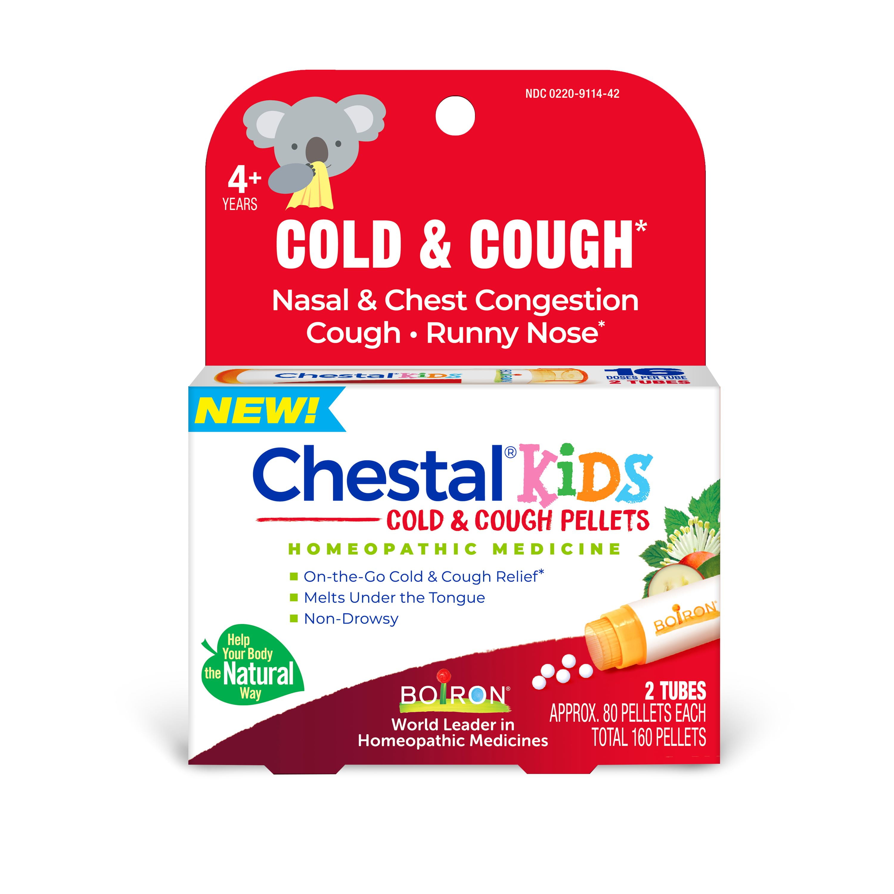Boiron Chestal Kids Pellets, Homeopathic Medicine for Cold & Cough Relief, Nasal & Chest Congestion, Cough, Runny Nose, 2 x 80 Meltaway Pellets