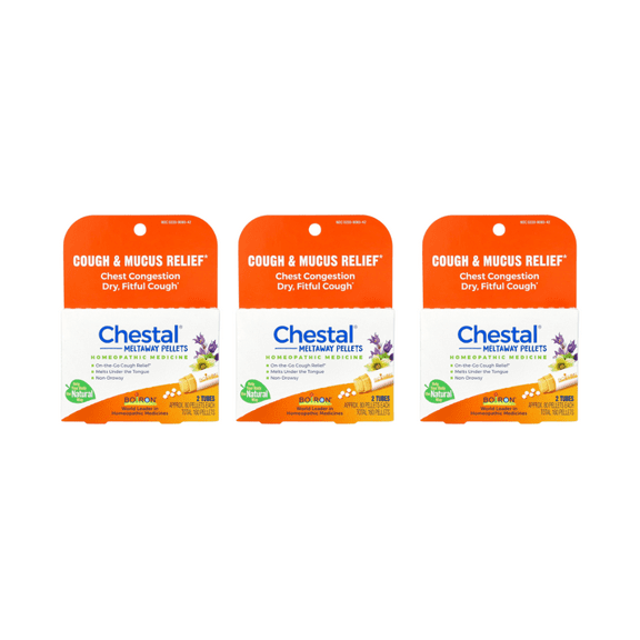 Boiron Chestal Pellets (3 Pack) 2 MDT Homeopathic Medicine For Cough & Mucus Relief 2 Tubes Pellet